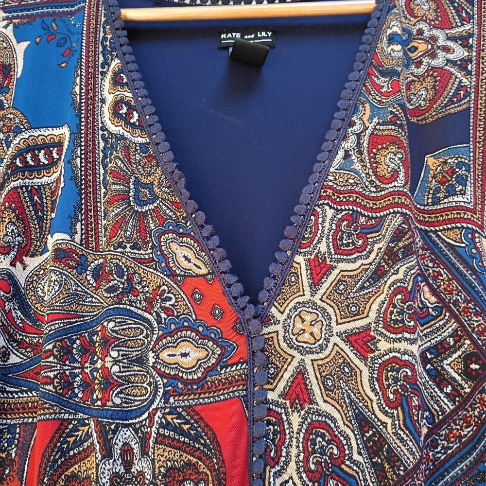 Kate and Lily Paisley Maxi Dress Tiered Boho Flowy 20W Multicolor Beachy